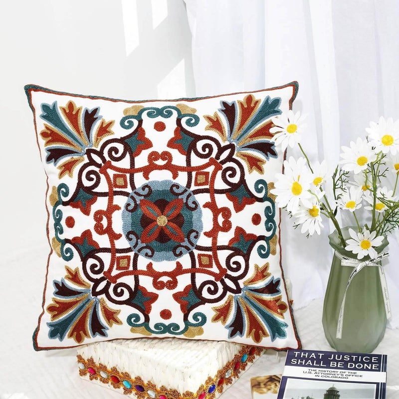 Oneslong Throw Pillow Covers for Couch 18x18 inches Set of 2 Embroidered Pattern Decorative Pillows Case Cover for Living Room Sofa Bed Chair - Image 3